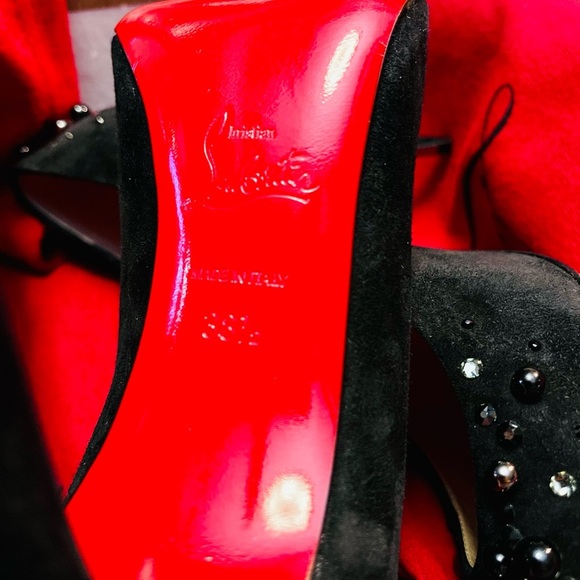 CHRISTIAN Louboutin, Pigalle Follies 100mm. Suede metallic studs & Strass EU38.5 - Picture 9 of 11